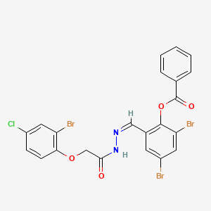 molecular formula C22H14Br3ClN2O4 B3865973 2,4-dibromo-6-{2-[(2-bromo-4-chlorophenoxy)acetyl]carbonohydrazonoyl}phenyl benzoate 