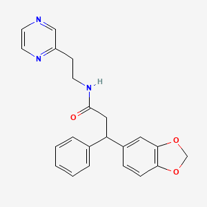 molecular formula C22H21N3O3 B3865994 3-(1,3-benzodioxol-5-yl)-3-phenyl-N-[2-(2-pyrazinyl)ethyl]propanamide 