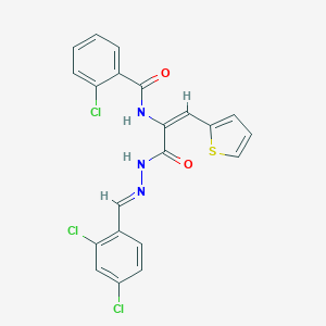 molecular formula C21H14Cl3N3O2S B386617 2-chloro-N-[1-{[2-(2,4-dichlorobenzylidene)hydrazino]carbonyl}-2-(2-thienyl)vinyl]benzamide 