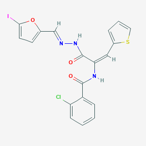 molecular formula C19H13ClIN3O3S B386622 2-chloro-N-[1-({2-[(5-iodo-2-furyl)methylene]hydrazino}carbonyl)-2-(2-thienyl)vinyl]benzamide 