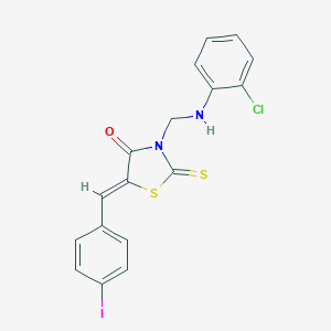 molecular formula C17H12ClIN2OS2 B386632 3-[(2-Chloroanilino)methyl]-5-(4-iodobenzylidene)-2-thioxo-1,3-thiazolidin-4-one 