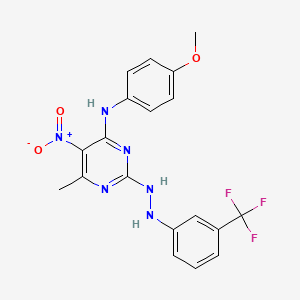 molecular formula C19H17F3N6O3 B3866358 4-[(4-methoxyphenyl)amino]-6-methyl-5-nitro-2(1H)-pyrimidinone [3-(trifluoromethyl)phenyl]hydrazone 
