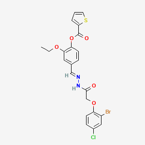 molecular formula C22H18BrClN2O5S B3866466 4-{2-[(2-bromo-4-chlorophenoxy)acetyl]carbonohydrazonoyl}-2-ethoxyphenyl 2-thiophenecarboxylate 