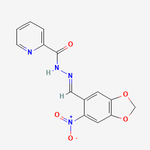 molecular formula C14H10N4O5 B3866639 N'-[(6-nitro-1,3-benzodioxol-5-yl)methylene]-2-pyridinecarbohydrazide 