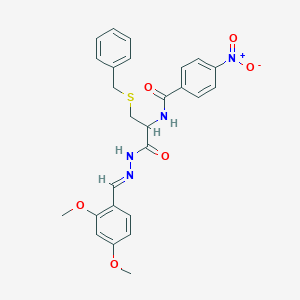 N-[3-benzylsulfanyl-1-[(2E)-2-[(2,4-dimethoxyphenyl)methylidene]hydrazinyl]-1-oxopropan-2-yl]-4-nitrobenzamide