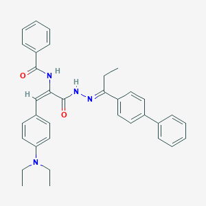 molecular formula C35H36N4O2 B386675 N-{(1E)-3-{(2E)-2-[1-(biphenyl-4-yl)propylidene]hydrazinyl}-1-[4-(diethylamino)phenyl]-3-oxoprop-1-en-2-yl}benzamide 