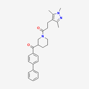 molecular formula C27H31N3O2 B3866765 4-biphenylyl{1-[3-(1,3,5-trimethyl-1H-pyrazol-4-yl)propanoyl]-3-piperidinyl}methanone 