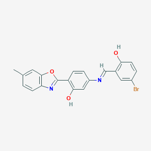 molecular formula C21H15BrN2O3 B386677 5-[(5-Bromo-2-hydroxyphenyl)methylideneamino]-2-(6-methyl-1,3-benzoxazol-2-yl)phenol 