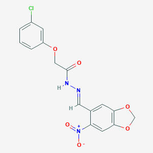 molecular formula C16H12ClN3O6 B386682 2-(3-chlorophenoxy)-N'-({6-nitro-1,3-benzodioxol-5-yl}methylene)acetohydrazide 