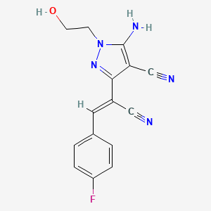 molecular formula C15H12FN5O B3866855 5-amino-3-[1-cyano-2-(4-fluorophenyl)vinyl]-1-(2-hydroxyethyl)-1H-pyrazole-4-carbonitrile 