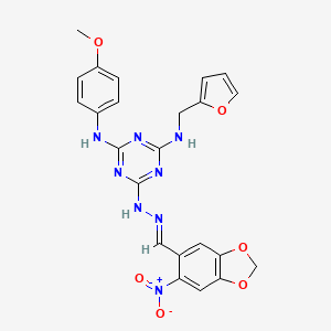 molecular formula C23H20N8O6 B3866866 6-nitro-1,3-benzodioxole-5-carbaldehyde {4-[(2-furylmethyl)amino]-6-[(4-methoxyphenyl)amino]-1,3,5-triazin-2-yl}hydrazone 