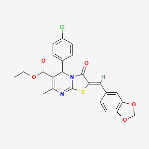 molecular formula C24H19ClN2O5S B3866957 ethyl 2-(1,3-benzodioxol-5-ylmethylene)-5-(4-chlorophenyl)-7-methyl-3-oxo-2,3-dihydro-5H-[1,3]thiazolo[3,2-a]pyrimidine-6-carboxylate 