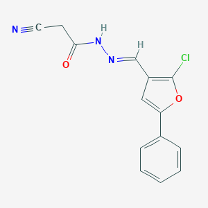 molecular formula C14H10ClN3O2 B386702 N'-[(2-chloro-5-phenyl-3-furyl)methylene]-2-cyanoacetohydrazide 
