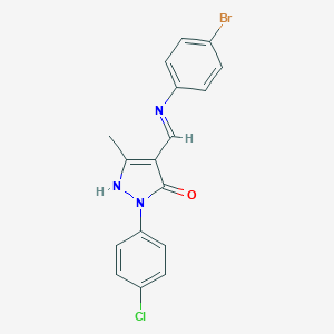 molecular formula C17H13BrClN3O B386708 4-[(4-bromoanilino)methylene]-2-(4-chlorophenyl)-5-methyl-2,4-dihydro-3H-pyrazol-3-one 