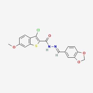 molecular formula C18H13ClN2O4S B3867147 N'-(1,3-benzodioxol-5-ylmethylene)-3-chloro-6-methoxy-1-benzothiophene-2-carbohydrazide 