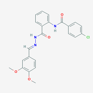 molecular formula C23H20ClN3O4 B386722 4-chloro-N-(2-{[2-(3,4-dimethoxybenzylidene)hydrazino]carbonyl}phenyl)benzamide 