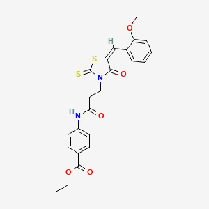 molecular formula C23H22N2O5S2 B3867278 ethyl 4-({3-[5-(2-methoxybenzylidene)-4-oxo-2-thioxo-1,3-thiazolidin-3-yl]propanoyl}amino)benzoate 