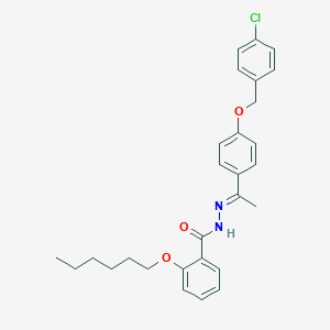 molecular formula C28H31ClN2O3 B386731 N'-(1-{4-[(4-chlorobenzyl)oxy]phenyl}ethylidene)-2-(hexyloxy)benzohydrazide 