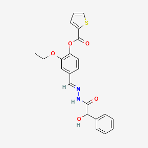 molecular formula C22H20N2O5S B3867326 2-ethoxy-4-{2-[hydroxy(phenyl)acetyl]carbonohydrazonoyl}phenyl 2-thiophenecarboxylate 