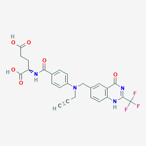molecular formula C25H21F3N4O6 B038675 (2S)-2-[[4-[[4-oxo-2-(trifluoromethyl)-1H-quinazolin-6-yl]methyl-prop-2-ynylamino]benzoyl]amino]pentanedioic acid CAS No. 112887-78-2