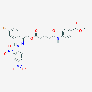 molecular formula C27H24BrN5O9 B386762 Methyl 4-({5-[2-({2,4-bisnitrophenyl}hydrazono)-2-(4-bromophenyl)ethoxy]-5-oxopentanoyl}amino)benzoate 