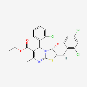 molecular formula C23H17Cl3N2O3S B3867999 ethyl 5-(2-chlorophenyl)-2-(2,4-dichlorobenzylidene)-7-methyl-3-oxo-2,3-dihydro-5H-[1,3]thiazolo[3,2-a]pyrimidine-6-carboxylate 