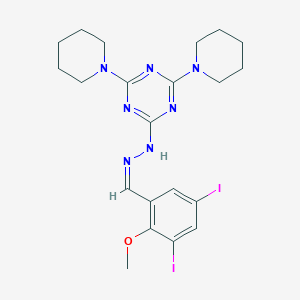 molecular formula C21H27I2N7O B386803 N-[(Z)-(3,5-diiodo-2-methoxyphenyl)methylideneamino]-4,6-di(piperidin-1-yl)-1,3,5-triazin-2-amine 