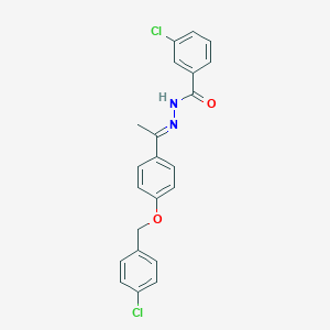 molecular formula C22H18Cl2N2O2 B386811 3-chloro-N'-(1-{4-[(4-chlorobenzyl)oxy]phenyl}ethylidene)benzohydrazide 