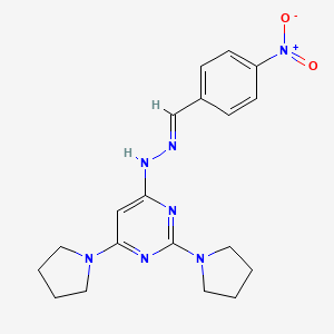 molecular formula C19H23N7O2 B3868263 4-nitrobenzaldehyde (2,6-di-1-pyrrolidinyl-4-pyrimidinyl)hydrazone 