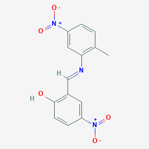 molecular formula C14H11N3O5 B386831 2-{[(2-Methyl-5-nitrophenyl)imino]methyl}-4-nitrophenol 
