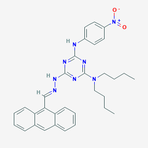 molecular formula C32H34N8O2 B386835 9-Anthracenecarbaldehyde (4-(dibutylamino)-6-{4-nitroanilino}-1,3,5-triazin-2-yl)hydrazone 