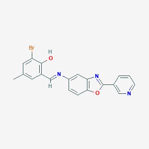 molecular formula C20H14BrN3O2 B386863 2-Bromo-4-methyl-6-({[2-(3-pyridinyl)-1,3-benzoxazol-5-yl]imino}methyl)phenol 