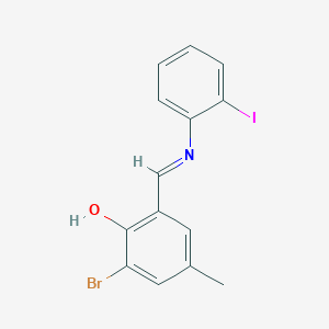 molecular formula C14H11BrINO B386864 2-Bromo-6-{[(2-iodophenyl)imino]methyl}-4-methylphenol 