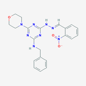 molecular formula C21H22N8O3 B386866 2-Nitrobenzaldehyde [4-(benzylamino)-6-(4-morpholinyl)-1,3,5-triazin-2-yl]hydrazone 