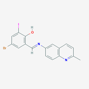 molecular formula C17H12BrIN2O B386868 4-Bromo-2-iodo-6-[(2-methylquinolin-6-yl)iminomethyl]phenol 
