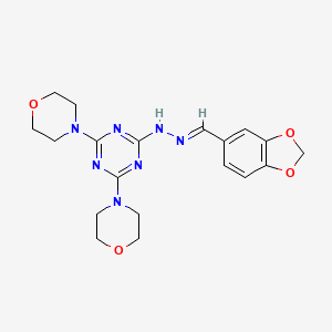 molecular formula C19H23N7O4 B3868681 1,3-benzodioxole-5-carbaldehyde (4,6-di-4-morpholinyl-1,3,5-triazin-2-yl)hydrazone 