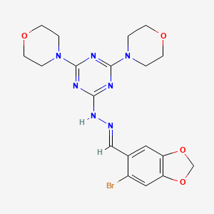 molecular formula C19H22BrN7O4 B3868807 6-bromo-1,3-benzodioxole-5-carbaldehyde (4,6-di-4-morpholinyl-1,3,5-triazin-2-yl)hydrazone 
