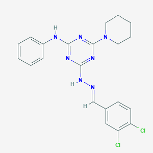 2-N-[(E)-(3,4-dichlorophenyl)methylideneamino]-4-N-phenyl-6-piperidin-1-yl-1,3,5-triazine-2,4-diamine
