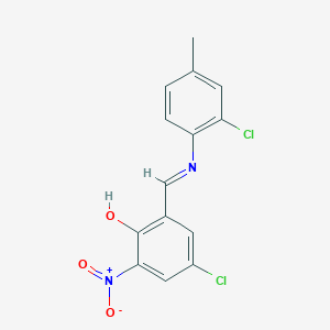 molecular formula C14H10Cl2N2O3 B386882 4-Chloro-2-{[(2-chloro-4-methylphenyl)imino]methyl}-6-nitrophenol 