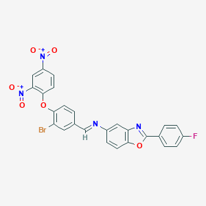 molecular formula C26H14BrFN4O6 B386890 5-[(4-{2,4-Bisnitrophenoxy}-3-bromobenzylidene)amino]-2-(4-fluorophenyl)-1,3-benzoxazole 