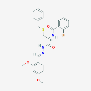 molecular formula C26H26BrN3O4S B386892 N-{1-[(benzylsulfanyl)methyl]-2-[2-(2,4-dimethoxybenzylidene)hydrazino]-2-oxoethyl}-2-bromobenzamide 