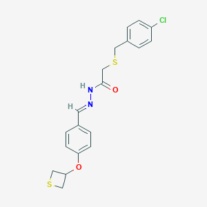 molecular formula C19H19ClN2O2S2 B386914 2-[(4-chlorobenzyl)sulfanyl]-N'-[4-(3-thietanyloxy)benzylidene]acetohydrazide 