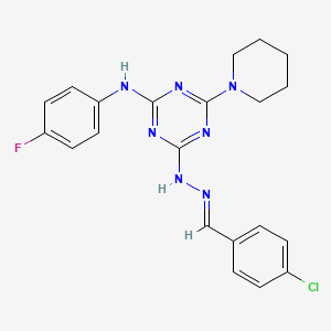 4-chlorobenzaldehyde [4-[(4-fluorophenyl)amino]-6-(1-piperidinyl)-1,3,5-triazin-2-yl]hydrazone