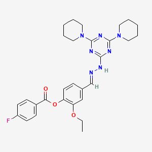 molecular formula C29H34FN7O3 B3869316 4-[2-(4,6-di-1-piperidinyl-1,3,5-triazin-2-yl)carbonohydrazonoyl]-2-ethoxyphenyl 4-fluorobenzoate 