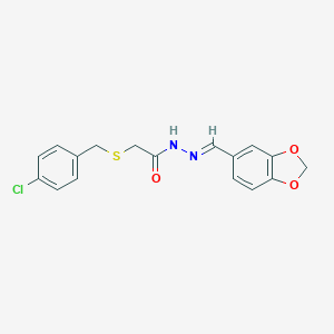 molecular formula C17H15ClN2O3S B386932 N'-(1,3-benzodioxol-5-ylmethylene)-2-[(4-chlorobenzyl)sulfanyl]acetohydrazide 