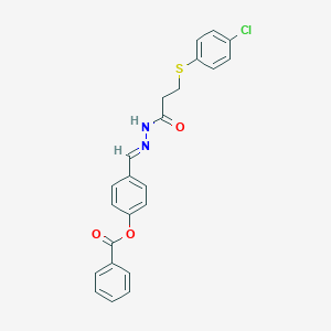 molecular formula C23H19ClN2O3S B386941 4-[((E)-2-{3-[(4-chlorophenyl)sulfanyl]propanoyl}hydrazono)methyl]phenyl benzoate 