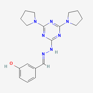 molecular formula C18H23N7O B3869479 3-hydroxybenzaldehyde (4,6-di-1-pyrrolidinyl-1,3,5-triazin-2-yl)hydrazone 