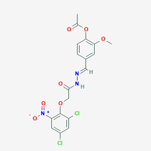 molecular formula C18H15Cl2N3O7 B386970 4-[2-({2,4-Dichloro-6-nitrophenoxy}acetyl)carbohydrazonoyl]-2-methoxyphenyl acetate 