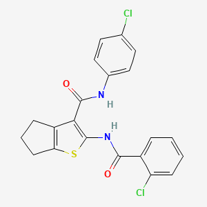 molecular formula C21H16Cl2N2O2S B3869790 2-[(2-chlorobenzoyl)amino]-N-(4-chlorophenyl)-5,6-dihydro-4H-cyclopenta[b]thiophene-3-carboxamide CAS No. 5580-35-8