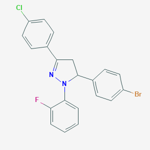 molecular formula C21H15BrClFN2 B386983 5-(4-bromophenyl)-3-(4-chlorophenyl)-1-(2-fluorophenyl)-4,5-dihydro-1H-pyrazole 